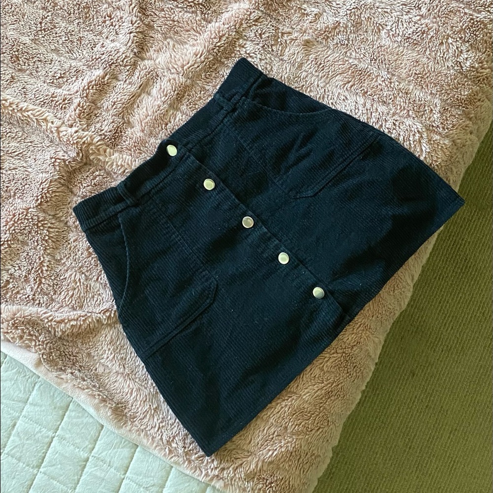 black corduroy button skirt